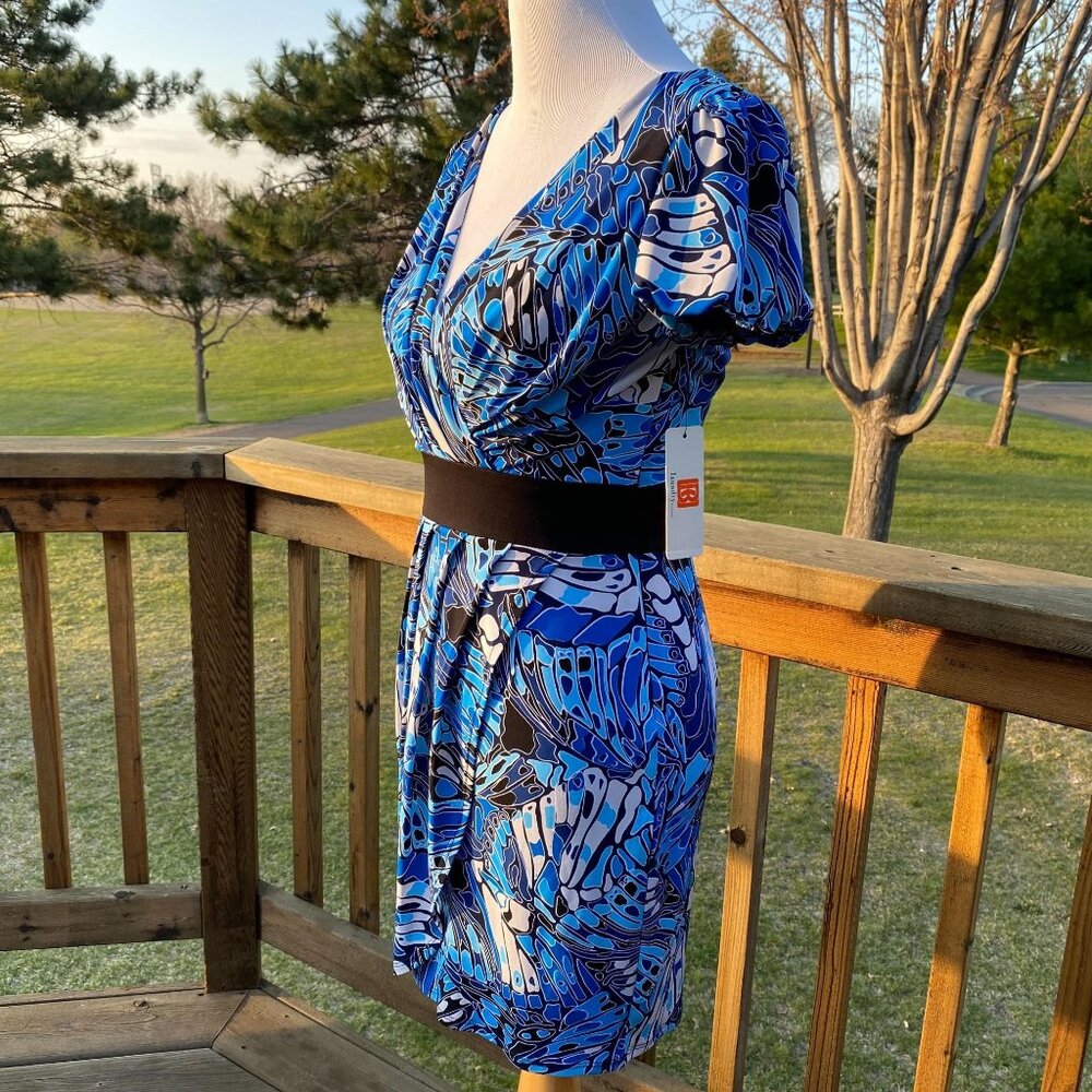 LAUNDRY By Design Abyss Dress Size 2 Faux Wrap Puff Sleeve Multicolor NWT - Picture 6 of 16